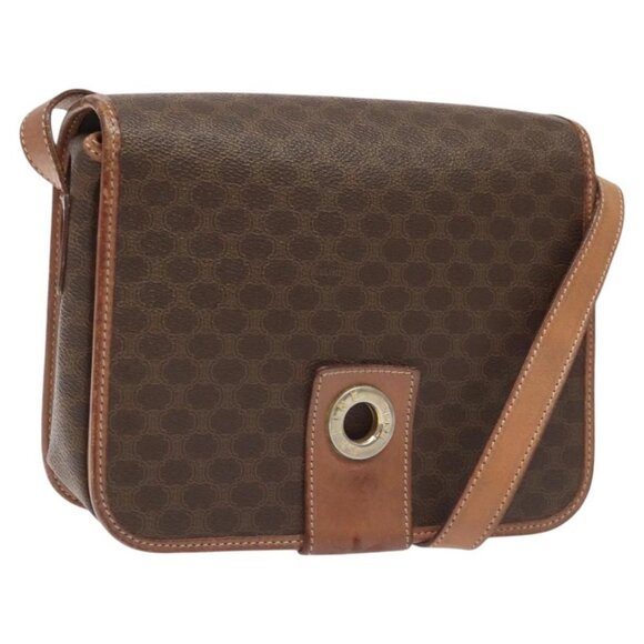 CELINE Macadam Canvas Shoulder Bag PVC Leather Brown Gold Auth KD054 - Picture 1 of 16